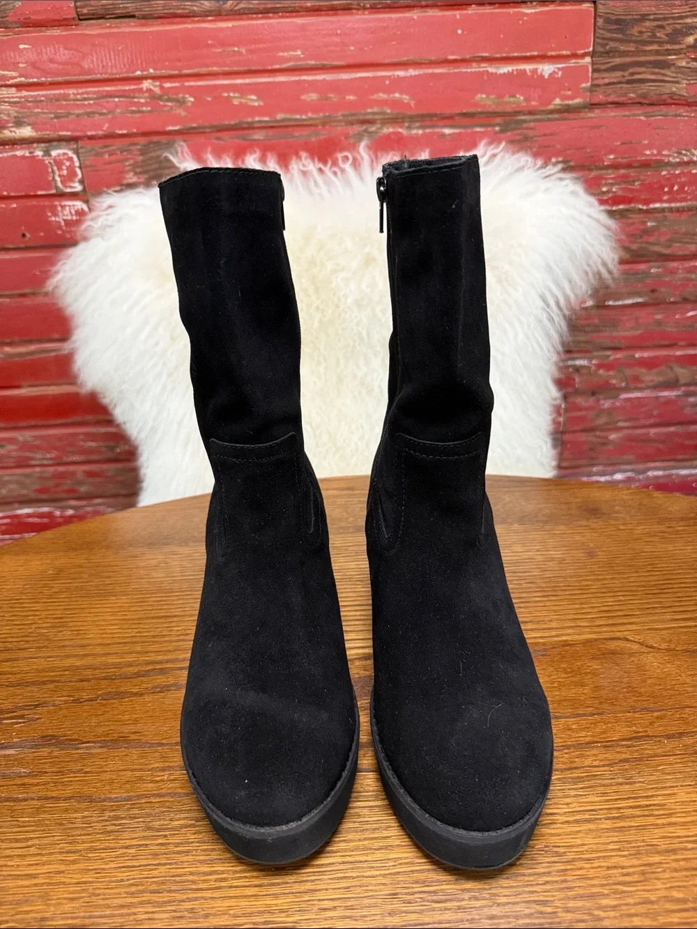 Comet Black Suede Wedge Ankle Boots - Women